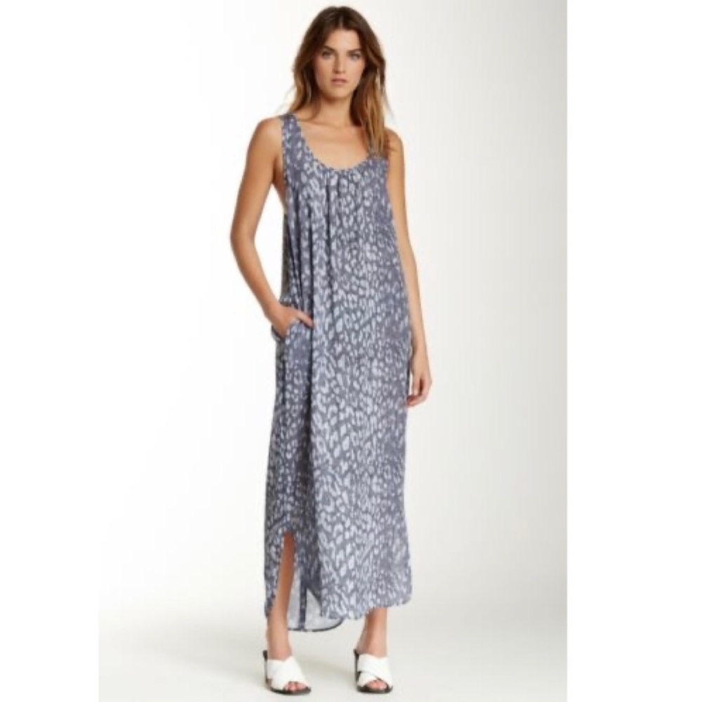 M2 L'agence Womens Blue Leopard Animal Printed Cross Back Midi Maxi Dress